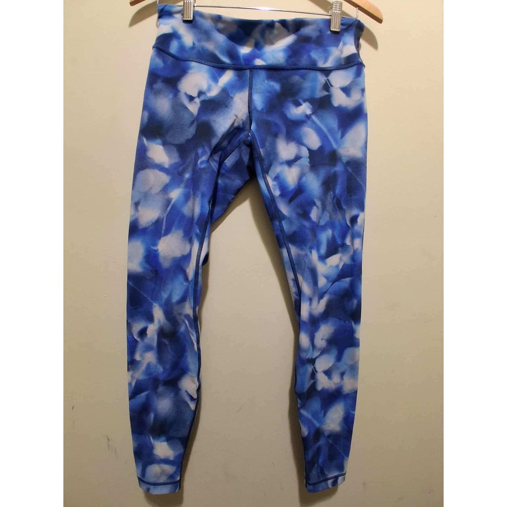 Lululemon Align High Rise Floral Print Leggings Size 8 Blue White Athletic